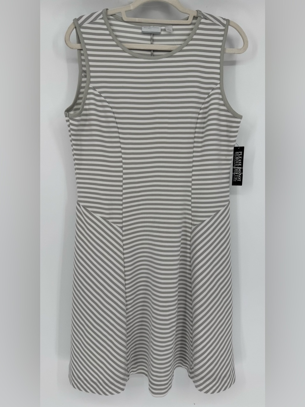 New York & Company Gray and White Striped Sleeveless A-Line Mini Dress Size L